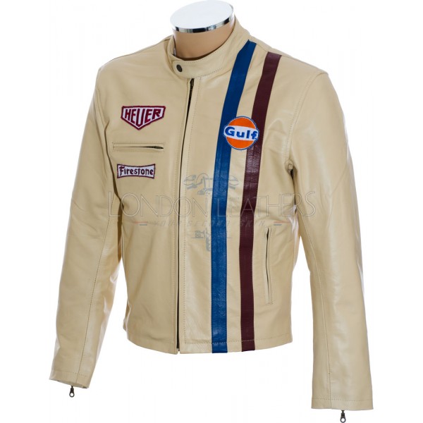 Steve McQueen Le-man Gulf Heuer Firestone CREAM Premium Leather Jacket
